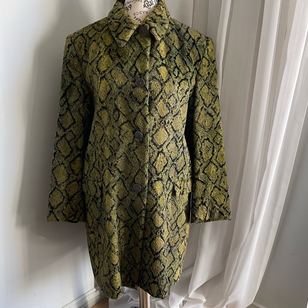 Versace Jeans Couture Olive Snake Print Faux Fur Coat - Picture 9 of 10